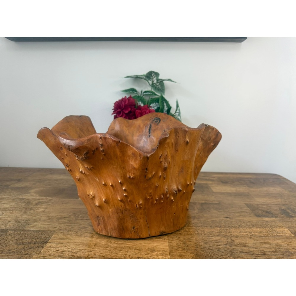Vintage Hand Carved Burl Wood Bowl Live Edge Organic Rustic Centerpiece CON